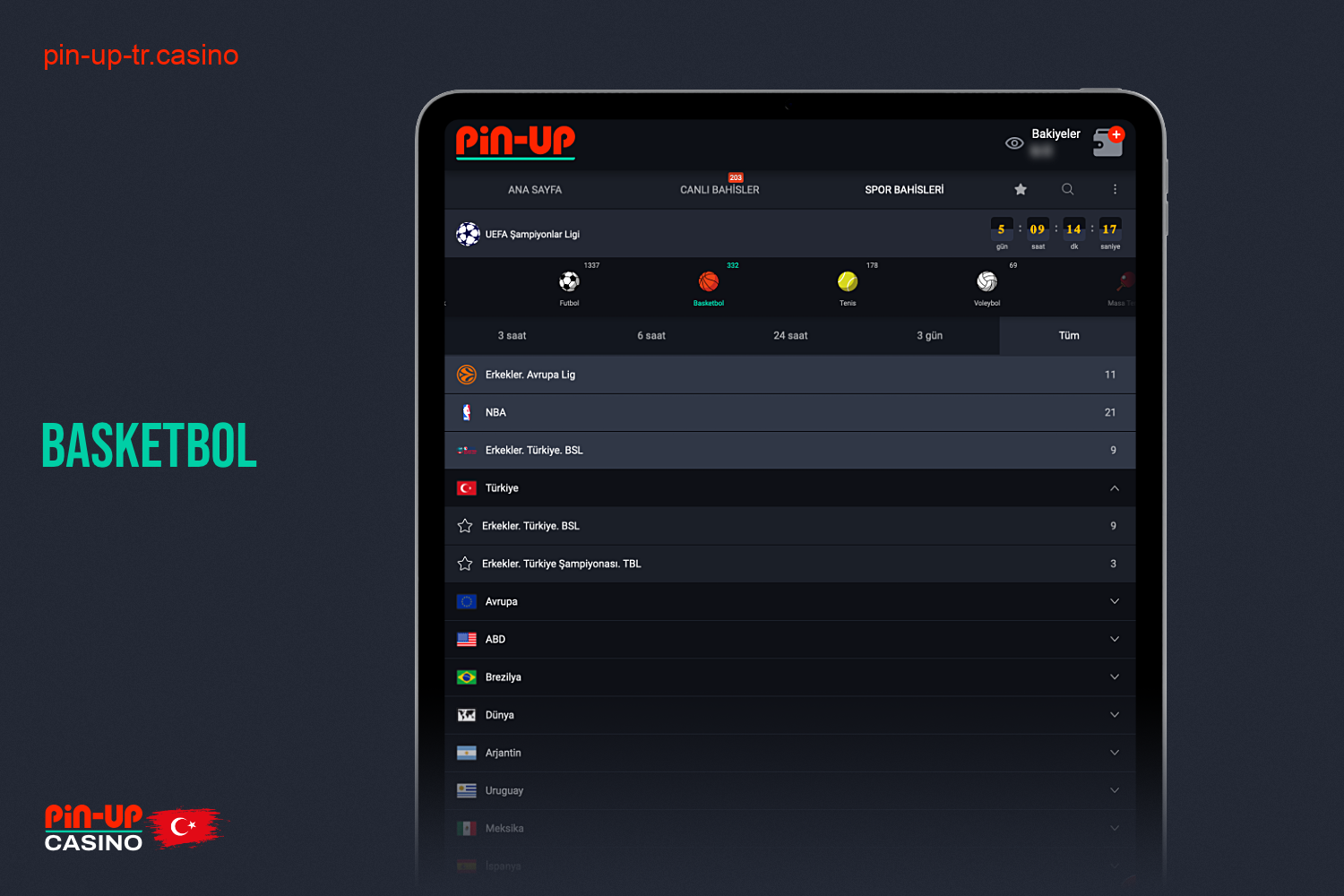 Pin Up Bet'te çok çeşitli basketbol bahis hatları mevcuttur