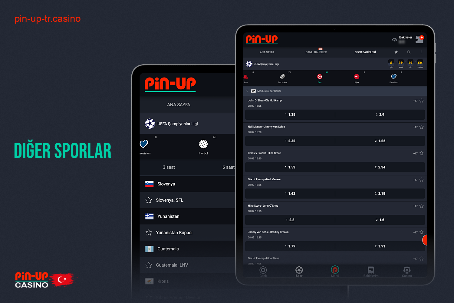 Pin Up Bet'te, Türkiye'den kullanıcılar çok çeşitli spor dallarında bahis oynayabilir