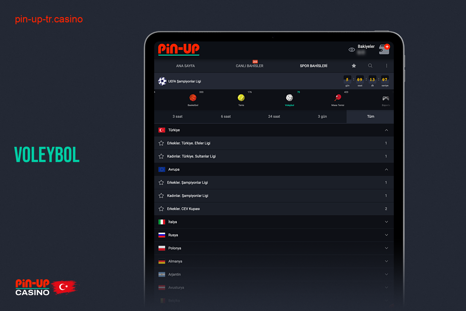 Pin Up Bet'te yerel takımların yanı sıra dünya turnuvalarına bahis oynamak da dahil olmak üzere voleybol üzerine bahis oynayabilirsiniz
